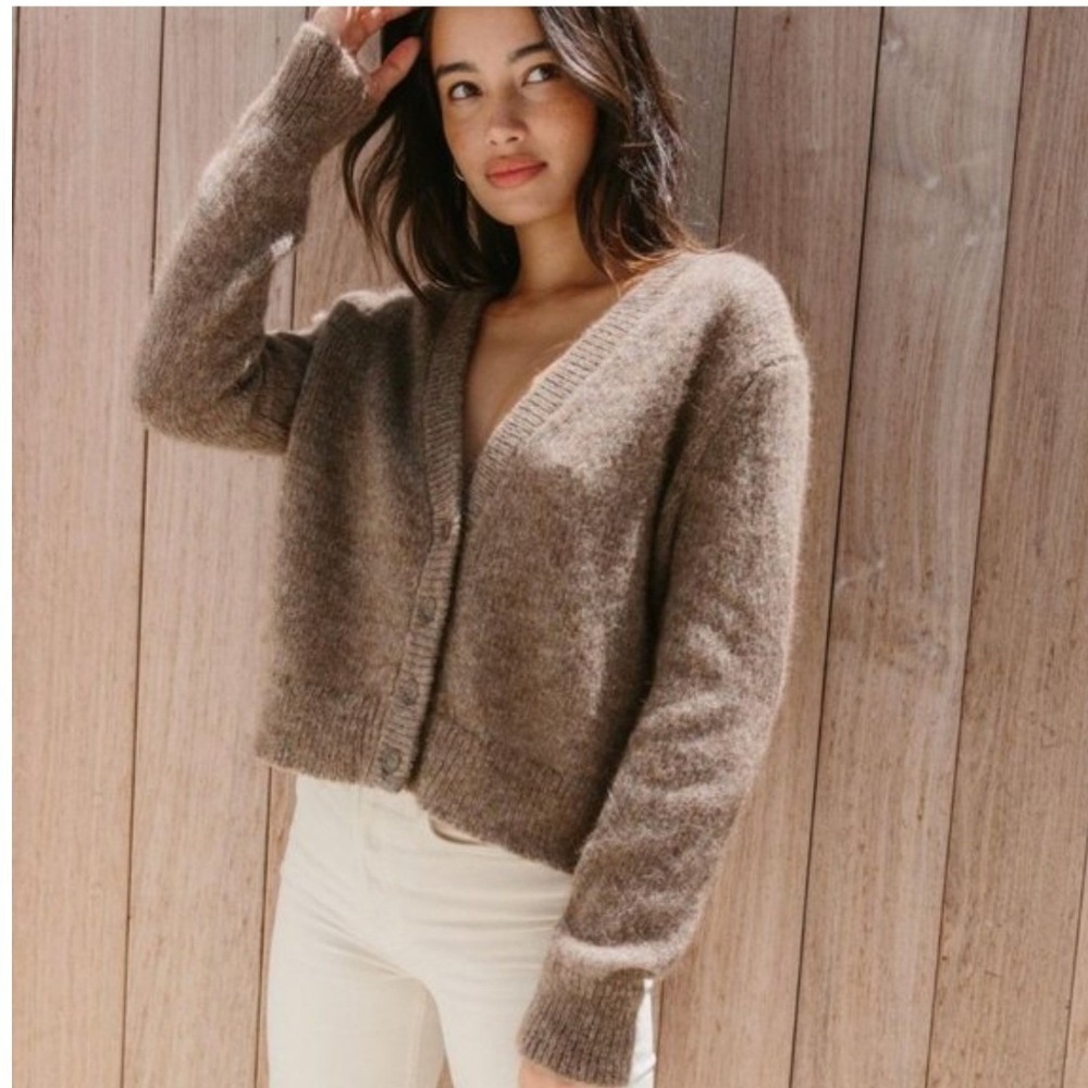 Jenni Kayne Boyfriend Cardigan XS Alpaca Wool Blend Knit V-Neck Driftwood